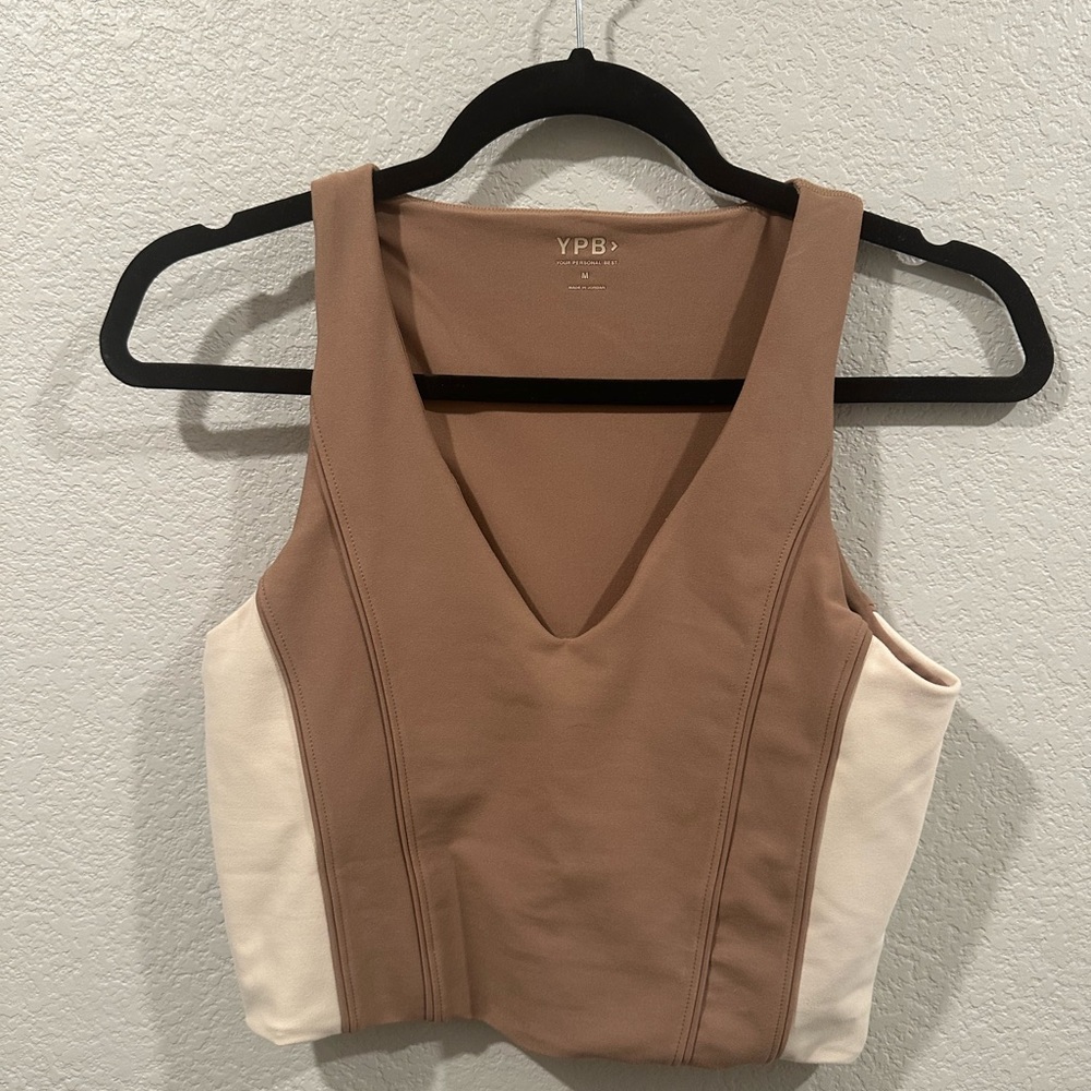 Abercrombie & Fitch Tan and Cream Fitted Crop Tank Top